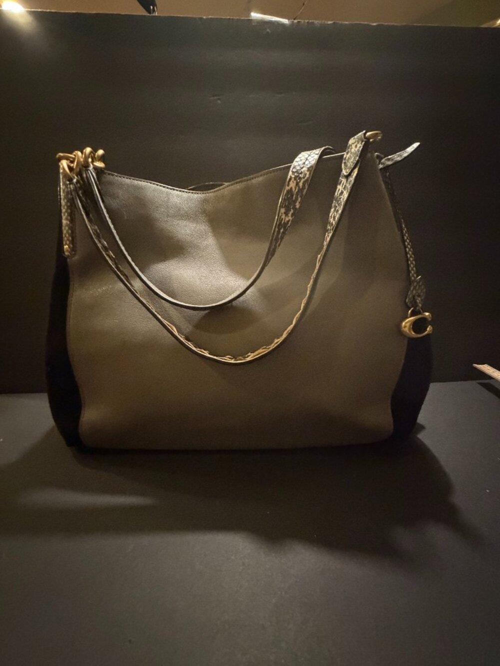 Coach Exotic Dalton 31 Leather Shoulder Bag - Heather Grey/Black Suede Snakeskin